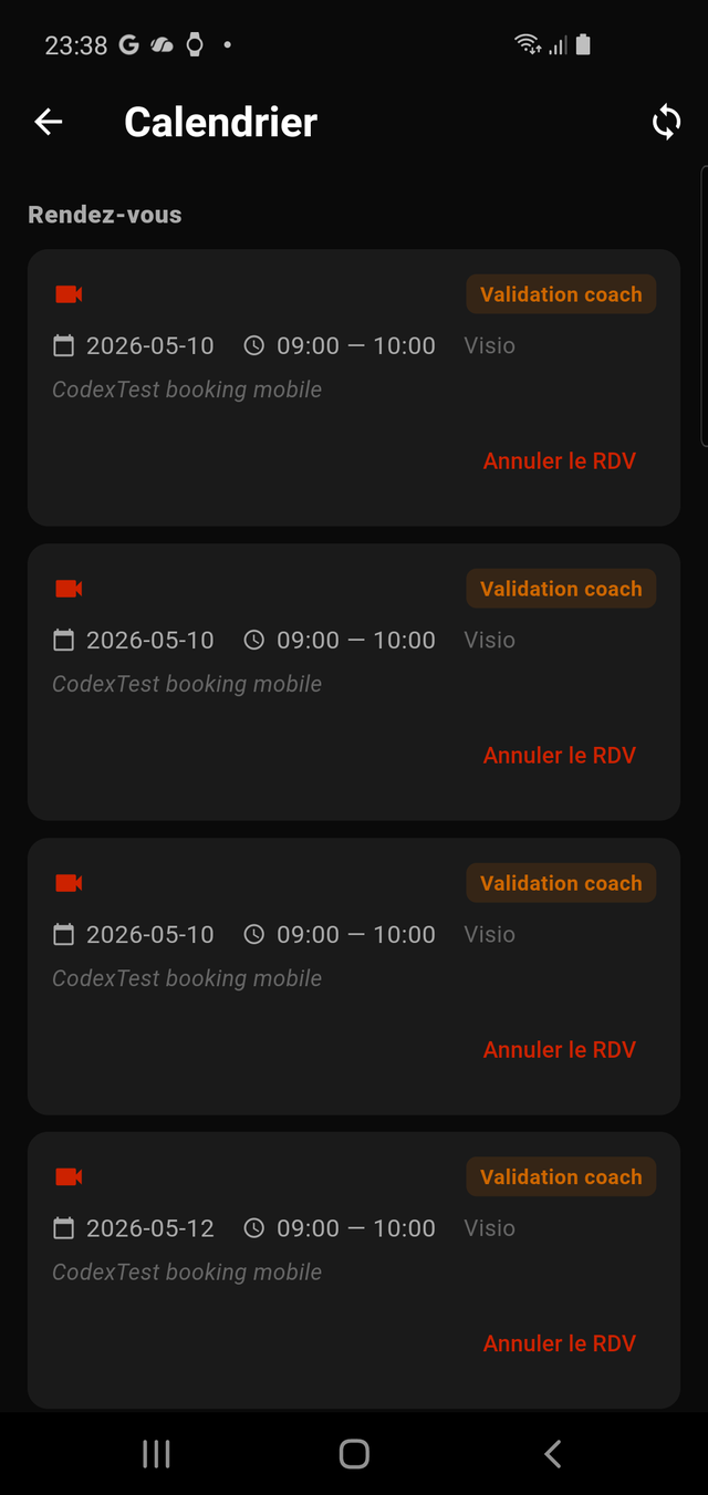 Agenda et réservations du coach dans 2STRIVE
