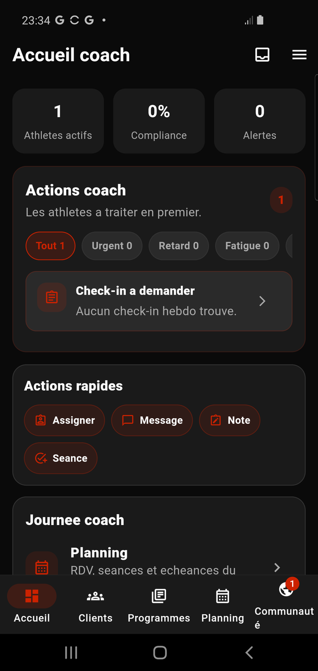 Dashboard coach multi-athlètes dans 2STRIVE